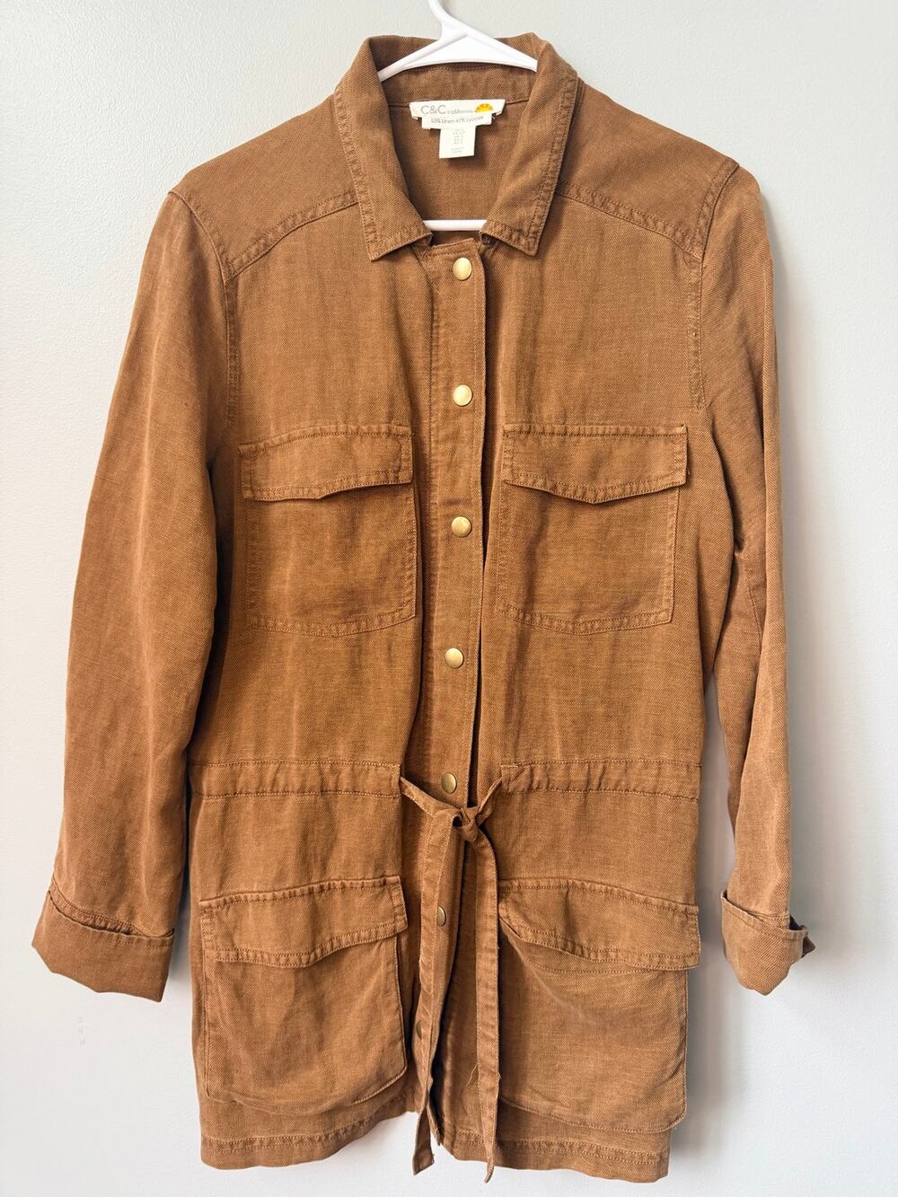 C&C California Cargo Safari Jacket, Brown Field Coat size Small